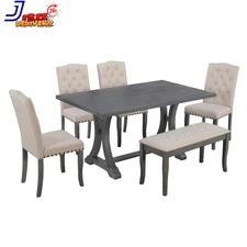 Dining Table Set Modern Home Dining Set w/ Table Bench & 4Cushioned Chairs 6-Pcs
