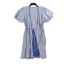 Old Navy Womens Blue White Striped Linen Blend Puff Sleeve Wrap Dress XL