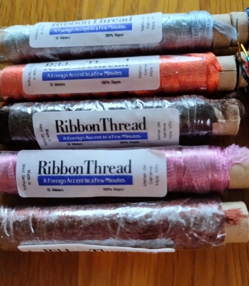 VTG West Germany Rayon Ribbon Thread Lot- Mixed Colors -10 spools-10m--#B - Image 2 of 3