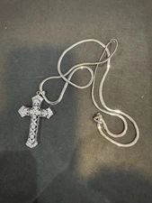 TjT 925 CZ Cross Pendant With Snake Chain Adjustable Milor Necklace