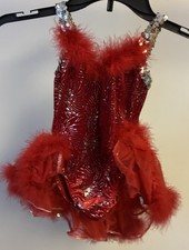 Art Stone medium child Dance Costume Red Silver Feathers