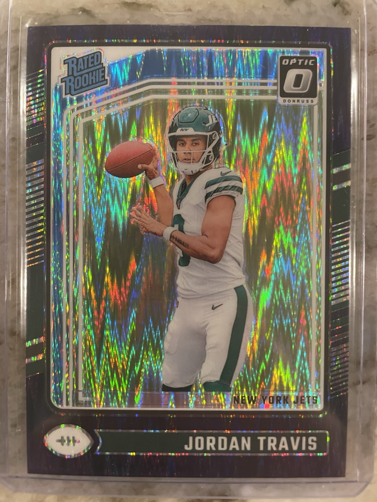 2024 Donruss Optic #260 Jordan Travis Rated Rookie Purple Shock RC New York Jets