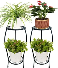 2 Pack 25.2 inch Metal Plant Stand Rack for Round Flower Pot, 2 Tier Potted H...