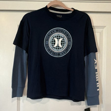 Hurley Boys Long Sleeve Graphic Logo Crew Neck T-Shirt Blue M 988086-BKU