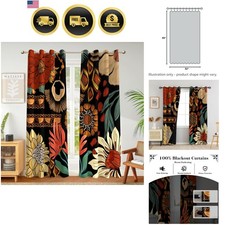 100% Blackout Black Boho Floral Curtains for Living Room 84 inch Long 2 Panel...