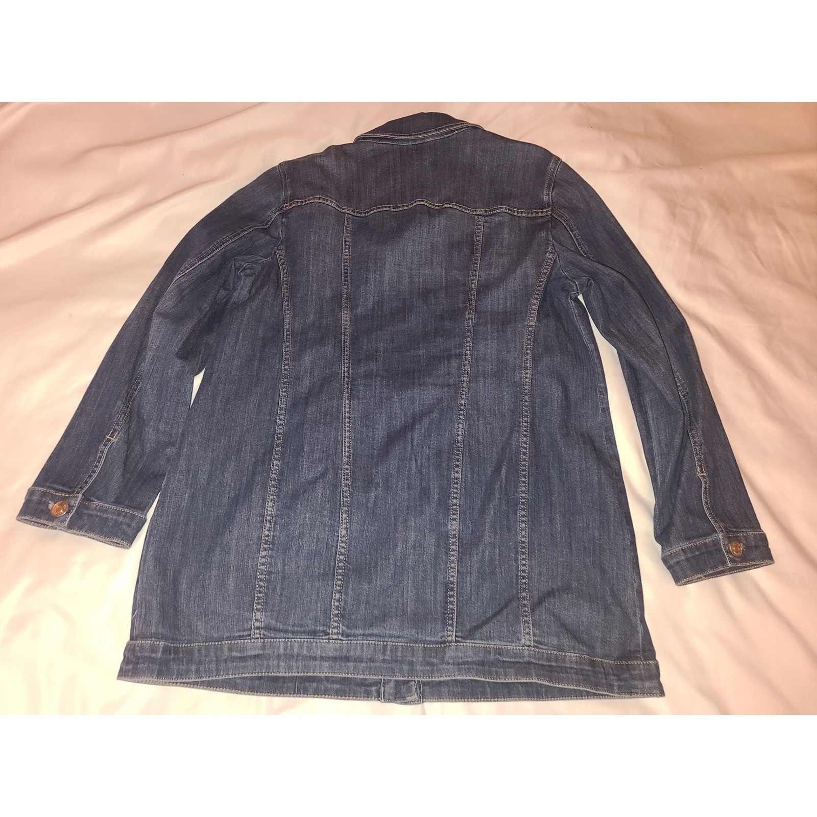 Chicos Long Denim Jacket Button Front Stretch Med… - image 3