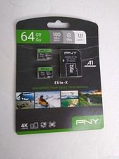PNY Elite-X 2 64GB microSDXC UHS-I V30 A1 Cards with SD Adapter Kit