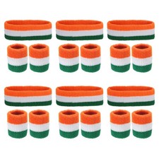 6 Set/18Pcs Sweatbands Headband Wristband Sweat Green, White, Orange