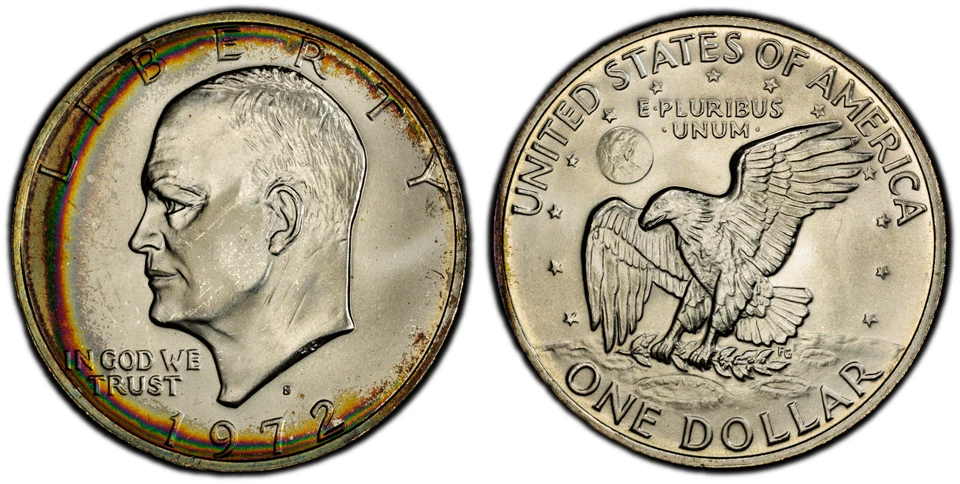 Eisenhower Dollar 1972-S PCGS MS66: A Full Rainbow Crescent Ike - A Neon Gem - Image 3 of 4