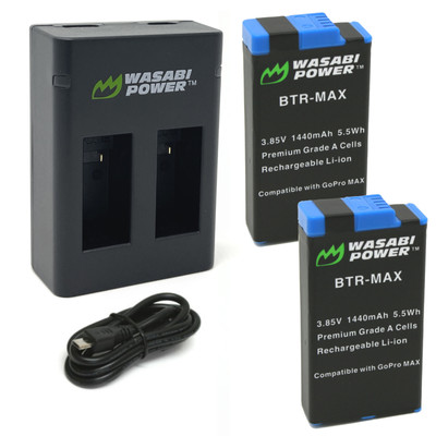 Wasabi Power Battery (2-Pack) and Dual Charger for GoPro MAX, ACDBD-001,