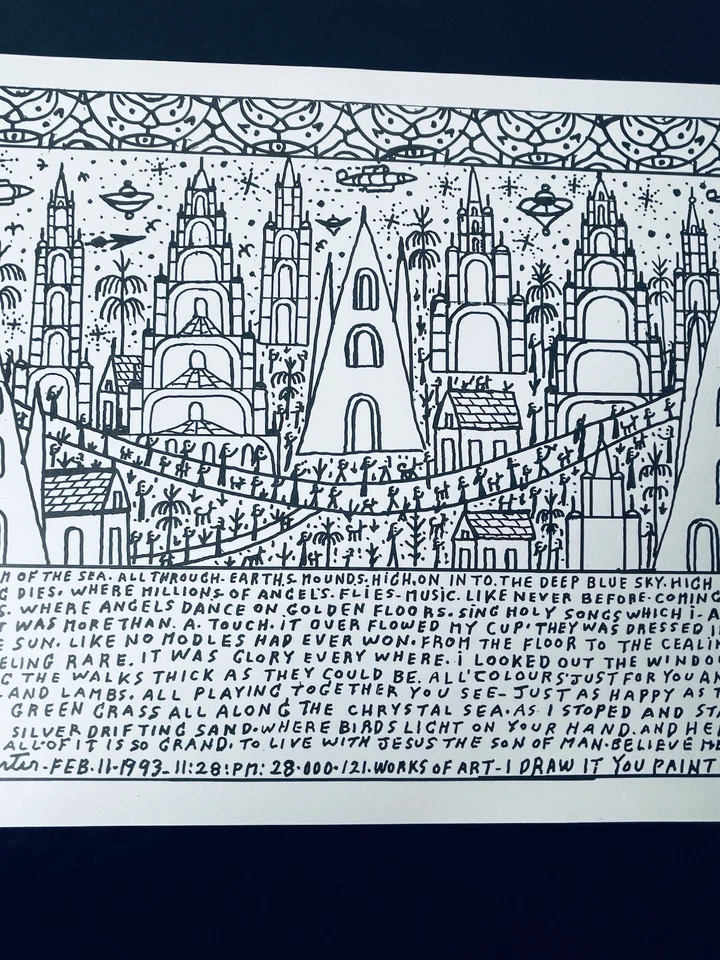 1993 Howard Finster, "The Heavens" Message Litho 11 "x 17" Outsider Art - Bild 3 von 4