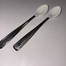 2 Vintage  80  s The First Years Baby Spoons Stainless Soft Bite Rubber Tip