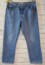 Levi's Wedgie Straight Denim Jeans Womens 32 Blue Medium Wash Cropped Button Fly