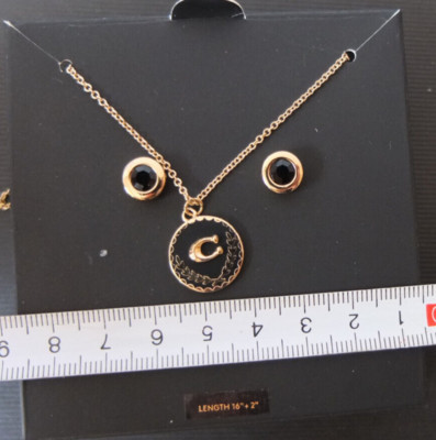 * Coach New York Geschenk Set Ohrringe + Kette & Anhänger in Gold NEU