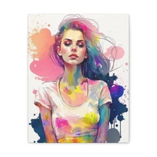 A quirky neon watercolor dream girl with cute lips Stretched Canvas