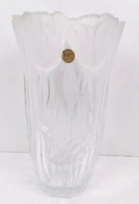 Block Crystal Lead Free Hand Cut Polished Clear & Frosted Tulip 11 3/4  Vase