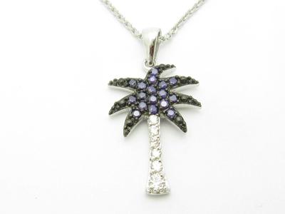 Platino Plata de Ley .925 Blanco Y Morado Zafiro Palmera Diseño Collar