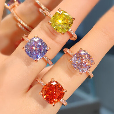 New 10mm Ice Flower Cut Amethyst Pink Topaz Gems Rose Gold Charm Women Girl Ring