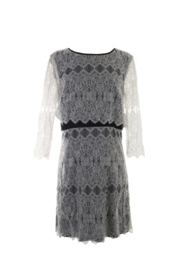 Kensie Womens White 3/4-Sleeve Layered-Lace Dress M