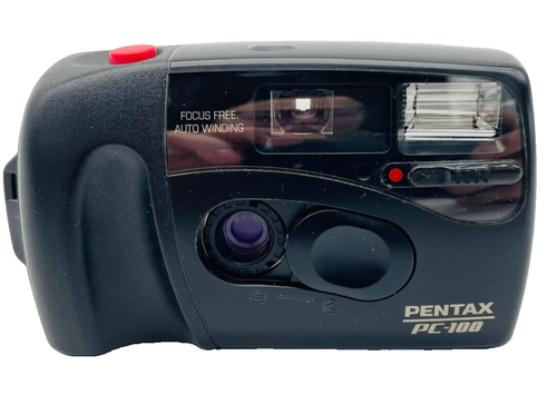 Pentax PC-100 Focus Free Auto Winding 35mm Film Point & Shoot Camera w/Case NOB