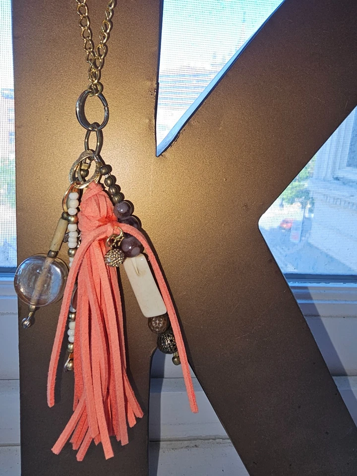 Lucky Orange/Brown Boho Bag Charm, Glass, cream color beads and mixed metals - Image 4 of 4