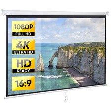 80" Projection Screen Manual Pull Down 16:9 HD Projector Movie Theater for Home