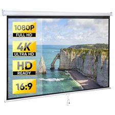80" Projection Screen Manual Pull Down 16:9 HD Projector Movie Theater for Home