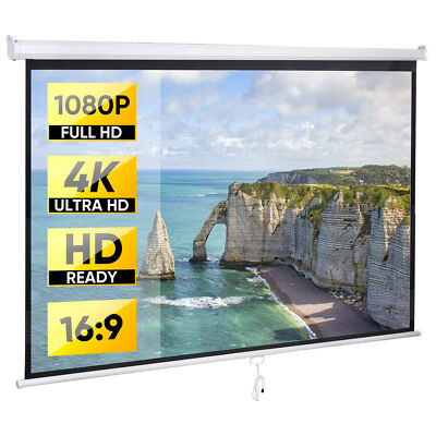 80'' Projection Screen Manual Pull Down 16:9 HD Projector Movie Theater for Home