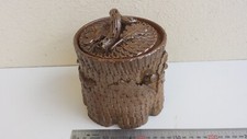 Ancien pot à tabac en grès à décor de tronc d'arbre, chêne.