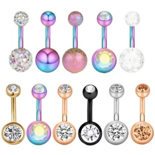 11Pcs 14G Belly Button Ring CZ Gems Surgical Steel Short Navel Bar Piercing Set