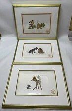 Set of 3 Disney Limited Edition Serigraphs Cel Art Lady Tramp Bambi Mickey Mouse