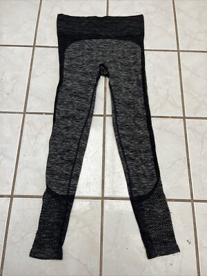 GAPFIT Black/Gray Space Dye Seamless Laser Cut Leggings w/ Mesh Panels Sz XS