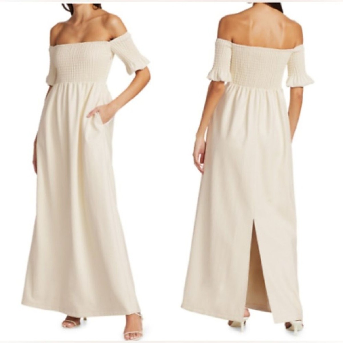 NWT Staud Mae Off Shoulder Vegan Leather PU Maxi Dress in Ivory Off White XS
