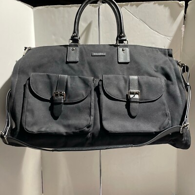 Hook Albert Black Solid Canvas Leather Garment Weekender Duffel