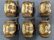 Lot Of Antique (6) Villeroy and Boch Mettlach German Stein 1/2 L #1028 Harvest