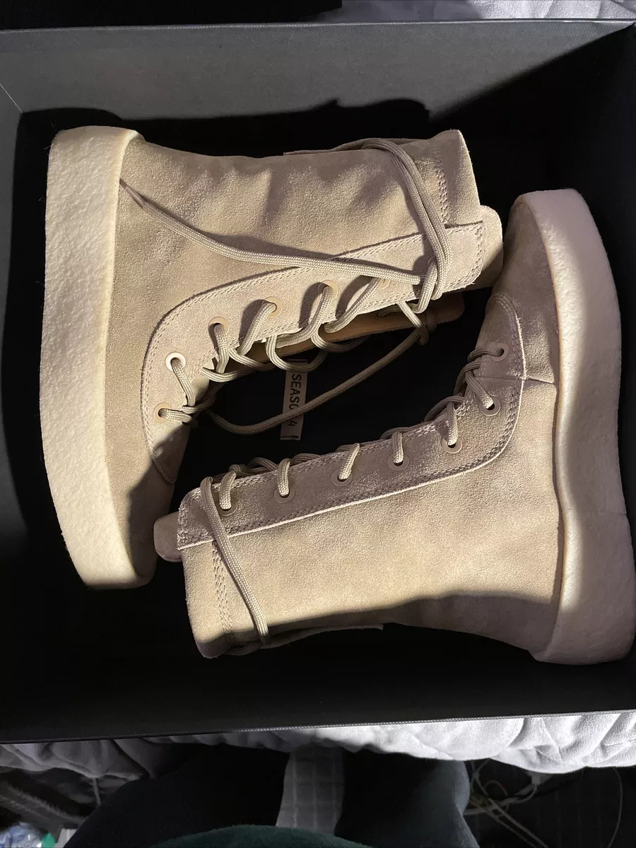 YEEZY Season 2, Suede 7 Eye Lace Up Boot on CREPE, Beige/Tan, Men's Sz 7 Size 41