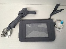 NWT Vera Bradley Zip ID case  Lanyard CARBON GRAY Pouch Coin Purse Key Ring NEW