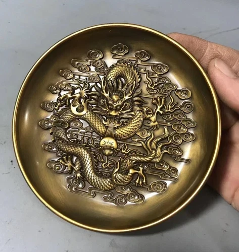 Fortune Chinese bronze dragon statue collectable tea pet plate home decor Art - Picture 4 of 6