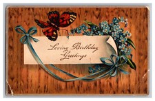 Postcard Loving Birthday Greetings Flowers Butterfly Embossed Card