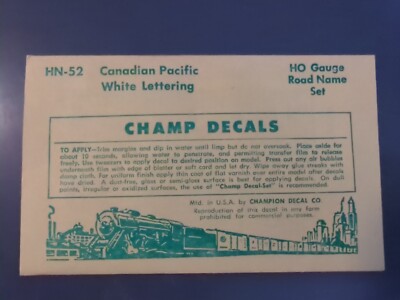 Vintage Champ Decals No. HN-52 Canadian Pacific CP White Lettering Road Name HO 