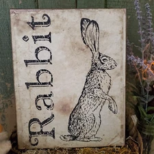 BEST PRIMITIVE VINTAGE FLASHCARD STYLE EASTER RABBIT BUNNY HANDCRAFT SIGN PLAQUE