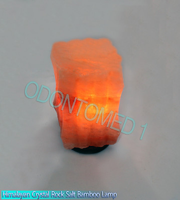 Hand Crafted 100% Natural Crystal Rock Salt (Bamboo Lamp) Wooden Base Cord Bulb