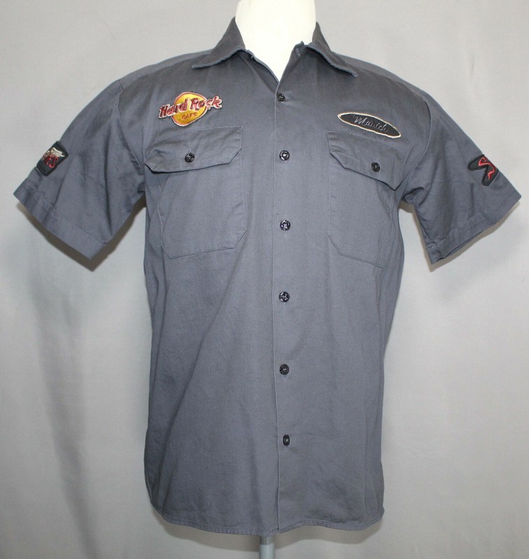 Hard Rock Cafe Munich Germany Gray Button Front Shirt Mens Size Small