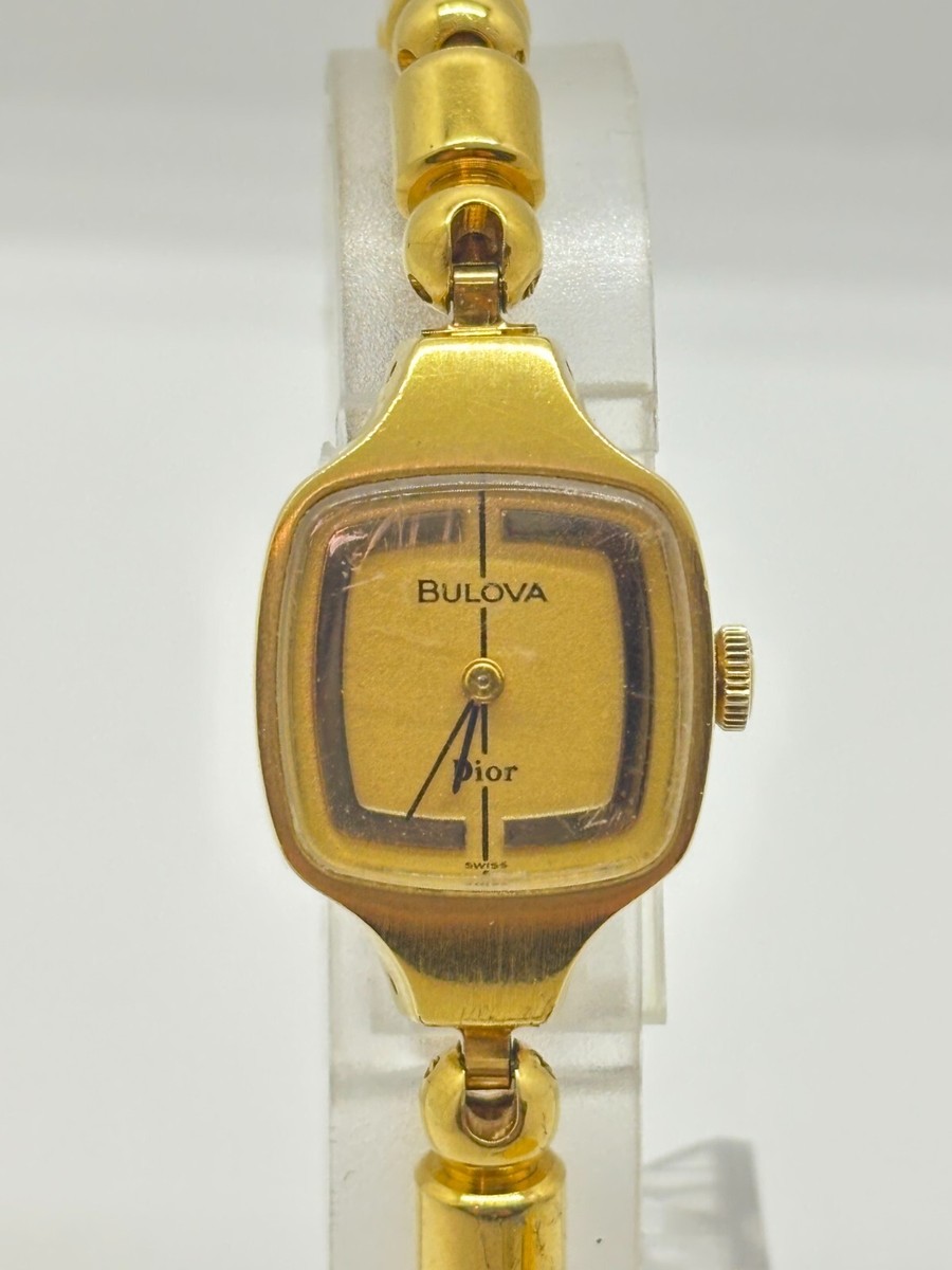Exc+5] Christian Dior Bulova Watch Gold Dial Ladies Vintage Used