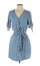GAP Blue Denim Chambray Midi True Wrap Dress V-Neck Size S Small Lyocell Jean