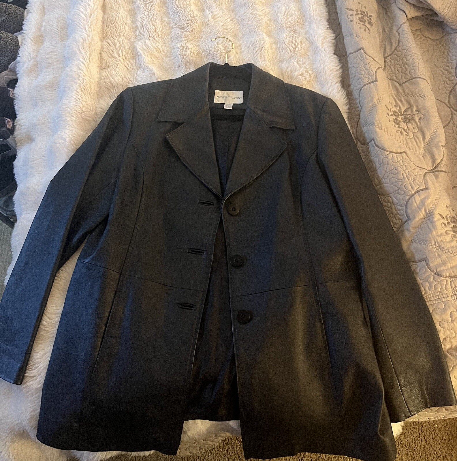 Vintage Worthington Leather Jacket Medium 90’s Blazer Black Womens