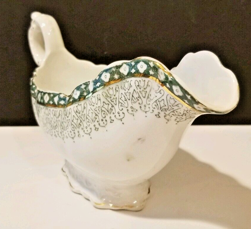 MICHIGAN CONDENSED MILK Gravy Boat Scalloped Gold Trim Design RARE 1930