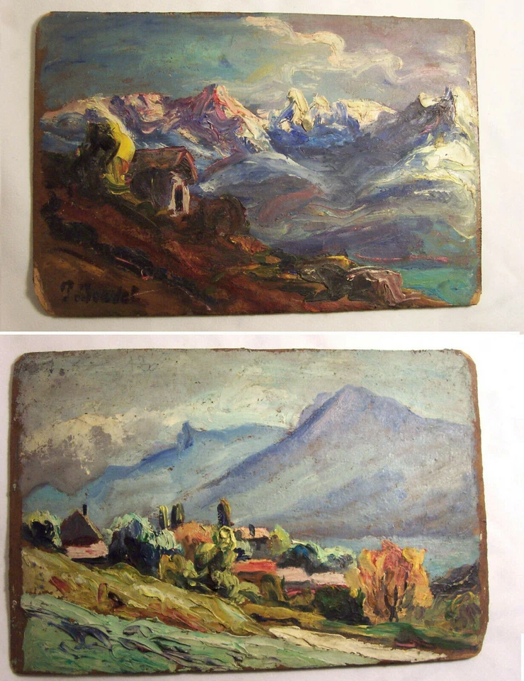 Peinture HUILE sur panneau Paul JOUVET 1882-1981 vue de MONTAGNE maison VILLAGE - Photo 3/4