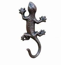 Cast Iron Gecko Decorative Wall Hook Garden Key Coat Hat Towel Hanger Holder
