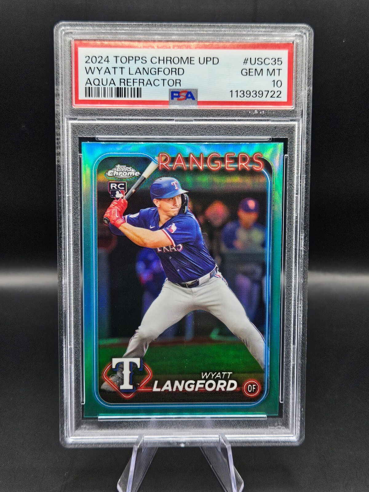 Wyatt Langford 2024 Topps Chrome Update Aqua Refractor 150/199 #USC35 PSA 10! RC